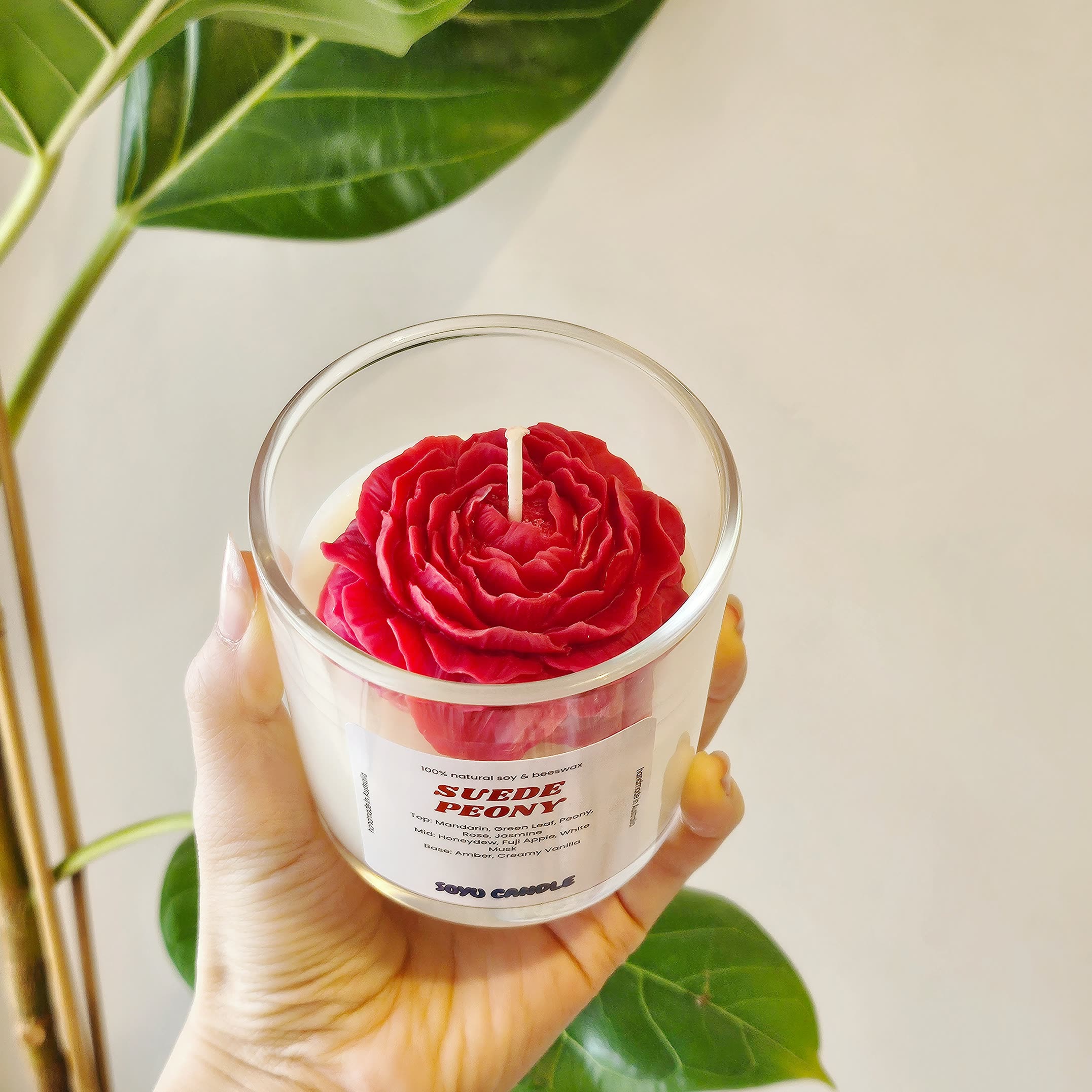 Candle Peony Suede Red Wax