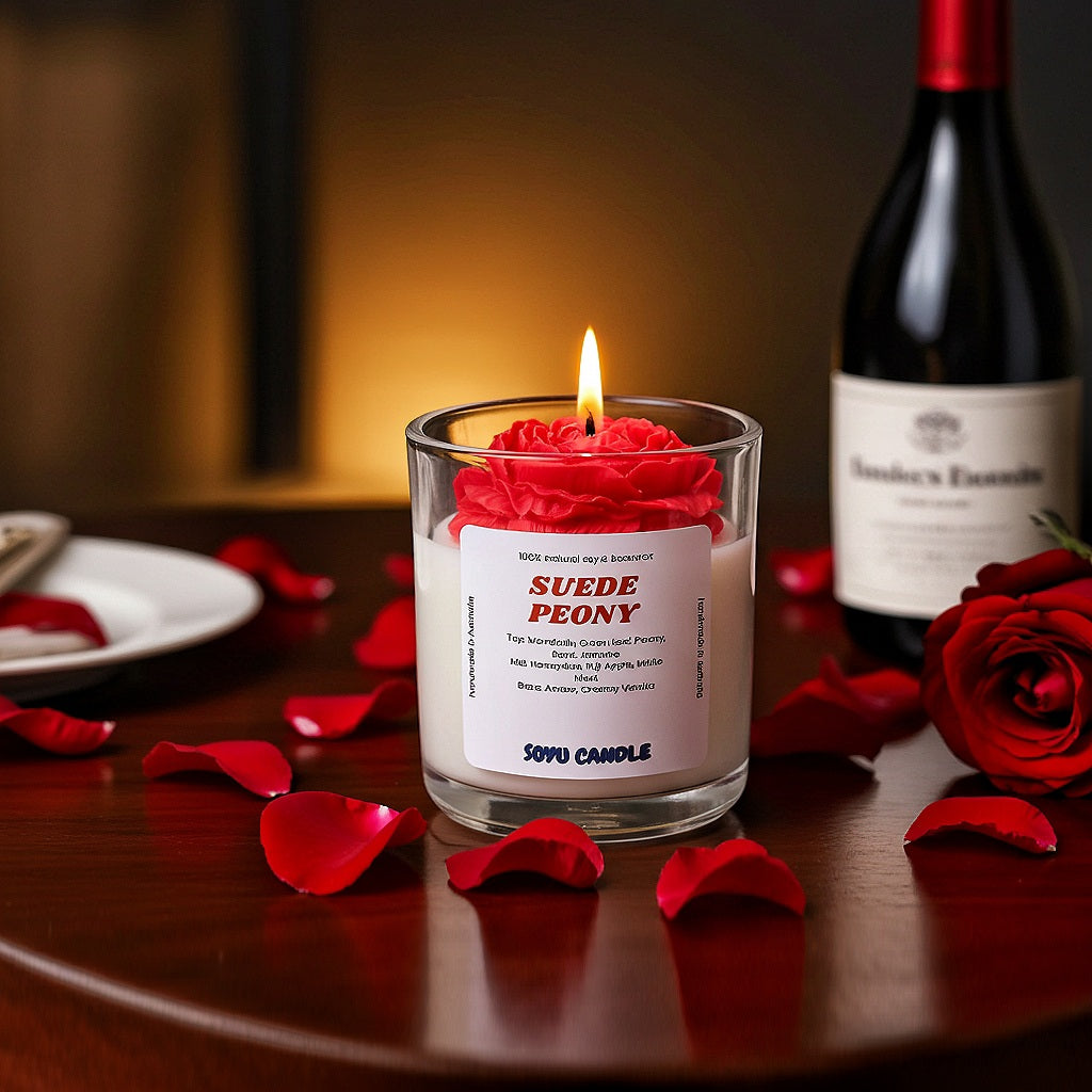Candle Peony Suede Red Wax