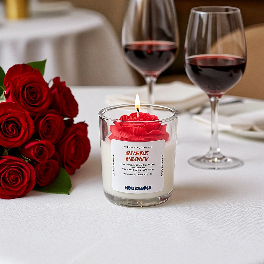 Candle Peony Suede Red Wax