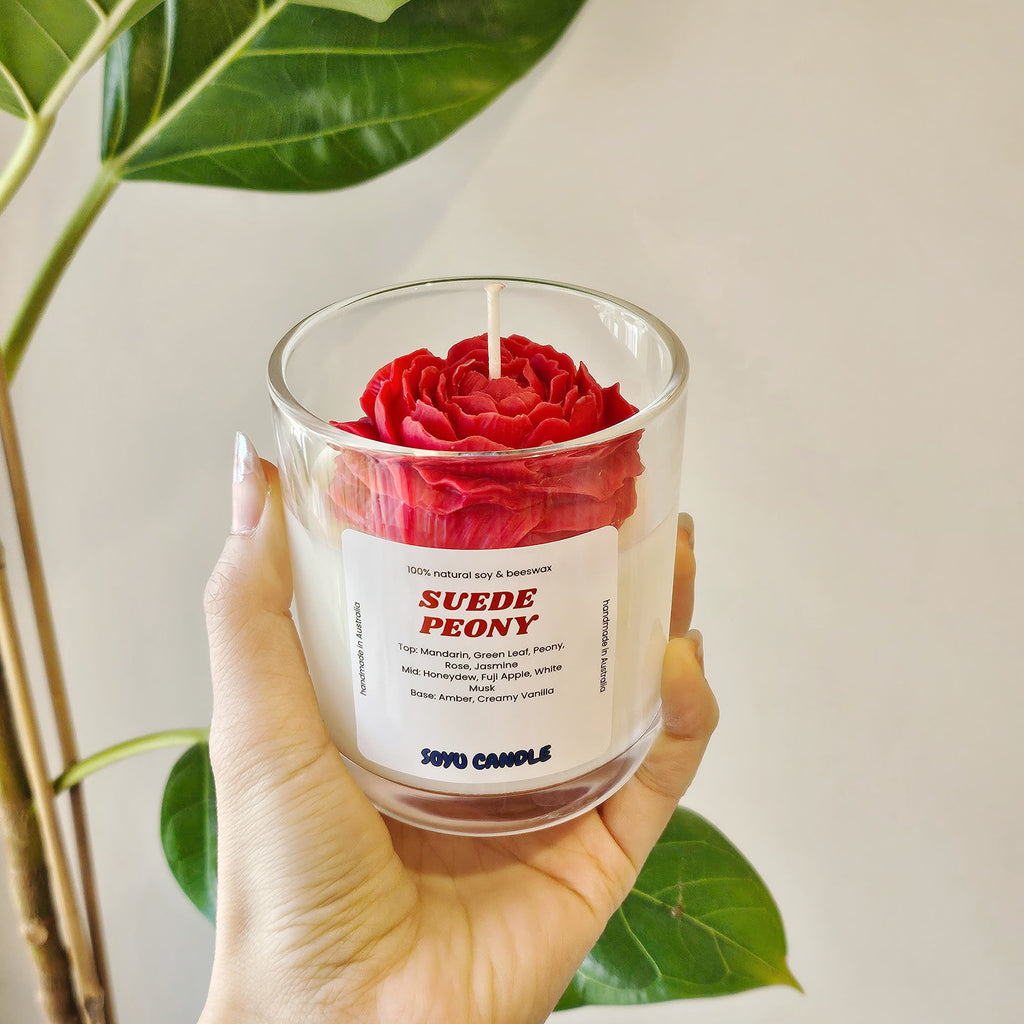 Candle Peony Suede Red Wax