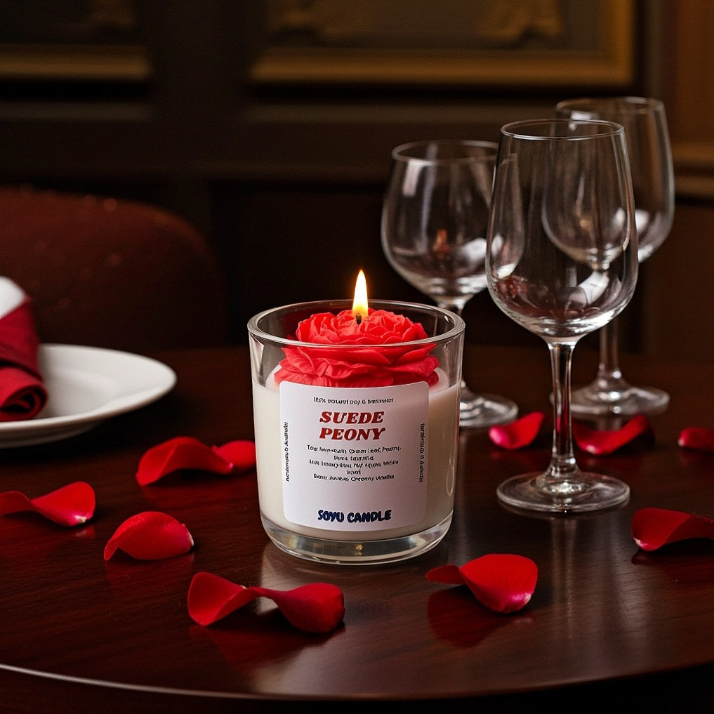 Candle Peony Suede Red Wax