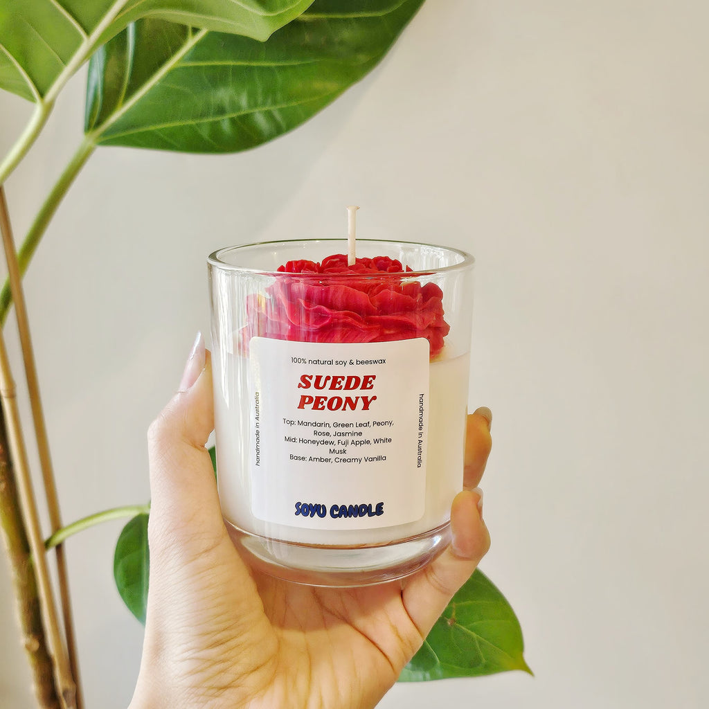 Candle Peony Suede Red Wax